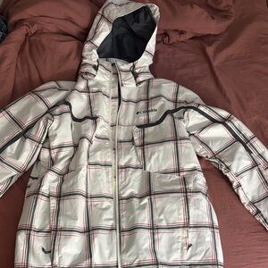 Columbia interchangeable White and Black Plaid Hooded Jacket